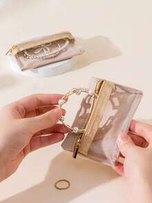 1/2/5/12件套首饰收纳袋，旅行首饰袋，透明可视，内衬绒布，适合收纳项链、手链、戒指、耳环等首饰，拉链式密封设计，便携易用，防氧化防丢，多功能收纳袋，情人节礼物，女孩礼物，首饰收纳配件 - 米色 - 查看 9