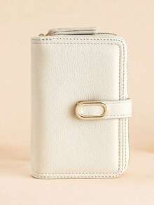 Stylish Zipper Wallet Clutch Pouch With Gold Strap Folding Short Design Simple  Elegant Lichee Textured Leather Gifts Valentines Women Wallet Purse Wallet - 粉色 - 查看 7