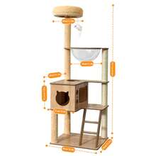 Adaptación moderna para el hogar, Paraíso de gatos estilo tronco, Árbol para gatos: Afilado de garras + Observación + Acostarse y estar perezoso, Imprescindible para apartamentos pequeños. Cápsula espacial de tronco, Diseño de escalera, Solución integral para satisfacer los instintos naturales de los gatos. - Caqui - Ver 2