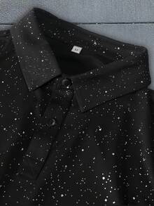 Men's Luxury Casual Slim Fit Turndown Collar Black Starry Short Sleeve Polo Shirt, Summer - Black - View 3