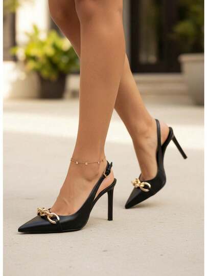 Sandalias de mujer con tacón alto y cadena, sandalias de mujer con tacón fino, sandalias elegantes de mujer con tacón alto y cadena, sandalias de mujer con tacón alto