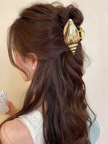 IRIE 1pc Fashion Summer Beach Seashell Textured Striped Hair Clip Women Elegant Holiday Hair Accessory Ocean Element Hair Claw Beach Decor Beauty Hair Clip Autumn Winter Holiday Outfit - 金子 - 查看 6