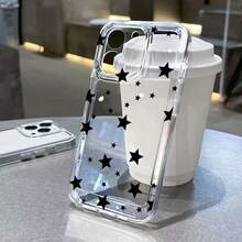 时尚黑色星形图案手机壳，兼容 17/16/15/14/13/12/11 Pro Max/16e/XS/XR/X/8/7 Plus/16e/12/13 Mini/SE2/SE3，精密切割高透明度防震保护套 - 彩色 - 查看 1