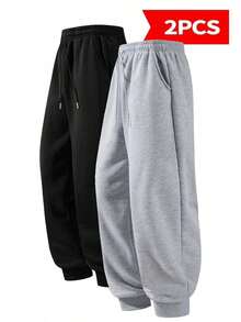 Quần dài dệt kim màu trơn dành cho nam cỡ lớn, đa năng và thoải mái cho cả hoạt động thể thao và giải trí, thời trang và thích hợp làm quà tặng cho bạn trai hoặc chồng. - màu đen - Xem 2