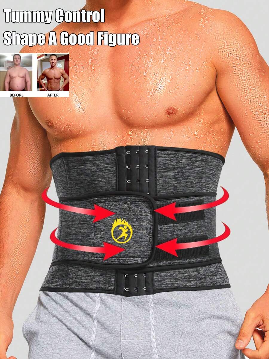 1pc Men's Adjustable Abdominal Waist Trainer Belt, Sweat Waist Trimmer For Belly Fat Reduction - Grey - View 1
