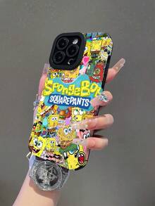 1 pieza Funda protectora de teléfono con patrón de rayas verticales y letra de diseño de dibujos animados Creative SpongeBob de pantalla completa, compatible con Samsung/Apple 17/16/15/14/13/12/11Pro Max/12Pro/14Plus y otros modelos - Multicolor - Ver 3