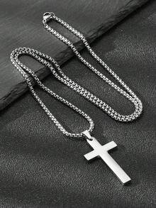 VJS 1件朋克街头风复古不锈钢十字架吊坠项链，男士款，低过敏性