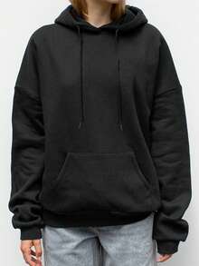 亮片刺绣天使翅膀浅灰色卫衣 Y2K 可爱女式卫衣，休闲落肩长袖女式卫衣 黑色 - 黑色 - 查看 2