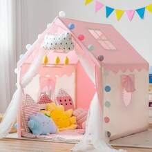 NEW Casa de Campaña para Niña Castillo Casita para  Tienda de Princesa Casa Juegos con Luces de Estrellas Diadema Cetro y Guirnalda de Animalitos Carpa Casita Regalos de Juguete para Niñas - Tubos de metal - Ver 1