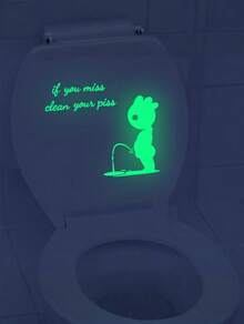 Brodark Glow-In-The-Dark Cartoon Little Man English Toilet Sticker, Removable Bathroom Toilet Decor Wall Decal - Lime Green - View 4