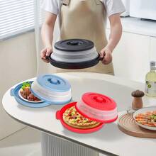 2025 New Microwave Food Splash Guard & Base Mat - 10.5" Foldable Ventilated Cover With Anti-Scalding & Thickening Design, Durable Plastic & Silicone For Kitchen & Dining Room Safety - 藍色 - 查看 2