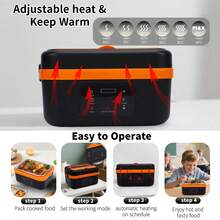 Fiambrera eléctrica inalámbrica para adultos, 8000 mAh, recargable, calentadores de alimentos con temporizador y calefacción ajustable, contenedor de 1L con bolsa aislada para oficina - Naranja - Ver 2