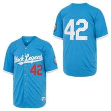 ST John's Shamrocks Áo đấu bóng chày huyền thoại Jackie Robinson số 42 màu xanh dương dành cho nam, áo thun bóng chày thêu chữ, áo thun thể thao cổ điển thế giới dành cho người hâm mộ bóng chày. - Màu xanh nhạt - Xem 3