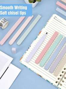 6/12 قلم تحديد فلورسنت مربع بطراز موراندي، أقلام تحديد بطرف ناعم مائل، أقلام فلورسنت باستيلية، لا تنزف، جافة بسرعة، مناسبة للتدوين والملاحظات - متعدد الألوان - مشاهدة 6