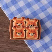 Realistic Mini Caramel Toast And Heart-Shaped Teddy Bear Resin Decor, Miniature Scene Ornaments, Suitable For Desk Display, Crafts Making And Home Decoration