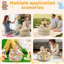 Baby Seat For 3-12 Months-Infant Sitting Support Chair With Cute Bear & Elephant Design, Soft Baby Sofa Floor Seat For Learning To Sit, Baby Shower/ Holiday/ Birthday Gift - Màu Khaki - Xem 8