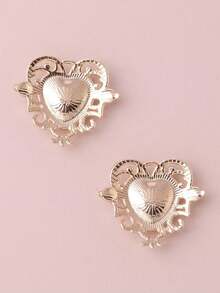 5pcs DIY Handmade Flower Plate Rhinestone Button Materials, Hollow Lace Inlaid Heart Crystal Alloy Accessories - Red - View 3