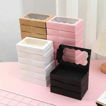 10/20pcs/1pc - Cookies & Pastries Boxes With Clear Window, Size: 7 X 4.3 X 1.5 Inches, Kraft Paper Material, Premium Baked Goods Gift Boxes For Desserts, Weddings, Parties, Christmas, Birthdays (Pink)