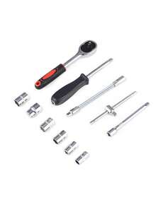 46 Piezas de 1/4" con Juego de Llaves de Vaso de Broca Métricas y Extensiones Portátil,Juego de Llaves de Carraca, Juego de Llaves de Vaso de ,juego de herramientas mecánicas de reparación de automóviles para el hogar,With Storage Box - 2 piezas - Ver 10