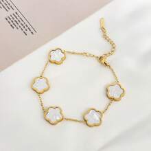 1pc Stainless Steel Minimalist Bracelet, Suitable For Women's Daily Wear - Four-leaf Clover Black and White Bracelet - View 8