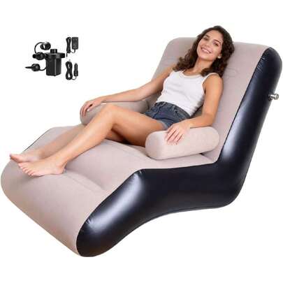 Inflatable Deck Chair With Air Pump, Foldable Lounge Chair For Bedroom And Living Room, Indoor Sofa Lounge With Handrails (Brown),39822805