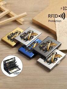 Premium Stainless Steel RFID Blocking Metal Letter A-Z Pattern Wallet For Men - Stylish Black Metallic Card Holder With Multi-Compartment Design, Perfect Father's Day Gift | Polished Finish & Silvery Tone, Women's Metal Card Case - Multicolor - View 4