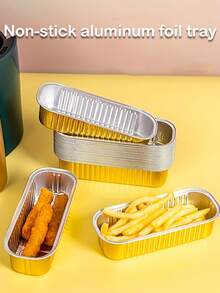 重型不粘铝箔烤盘套装 – 长方形迷你面包和布朗尼烤盘，适用于空气炸锅、烤箱、烤架和露营 – 可重复使用、可堆叠、可用洗碗机清洗 | 非常适合制作布朗尼、热狗、准备餐食、聚会和商业厨房。 - 金色 - 查看 6