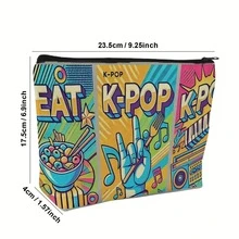 Mattel 韩流主题化妆包 - 多功能旅行洗漱收纳包，印有韩流主题图案，韩剧粉丝礼物，小巧便携，适合演唱会、生日等场合。 - 彩色 - 查看 5