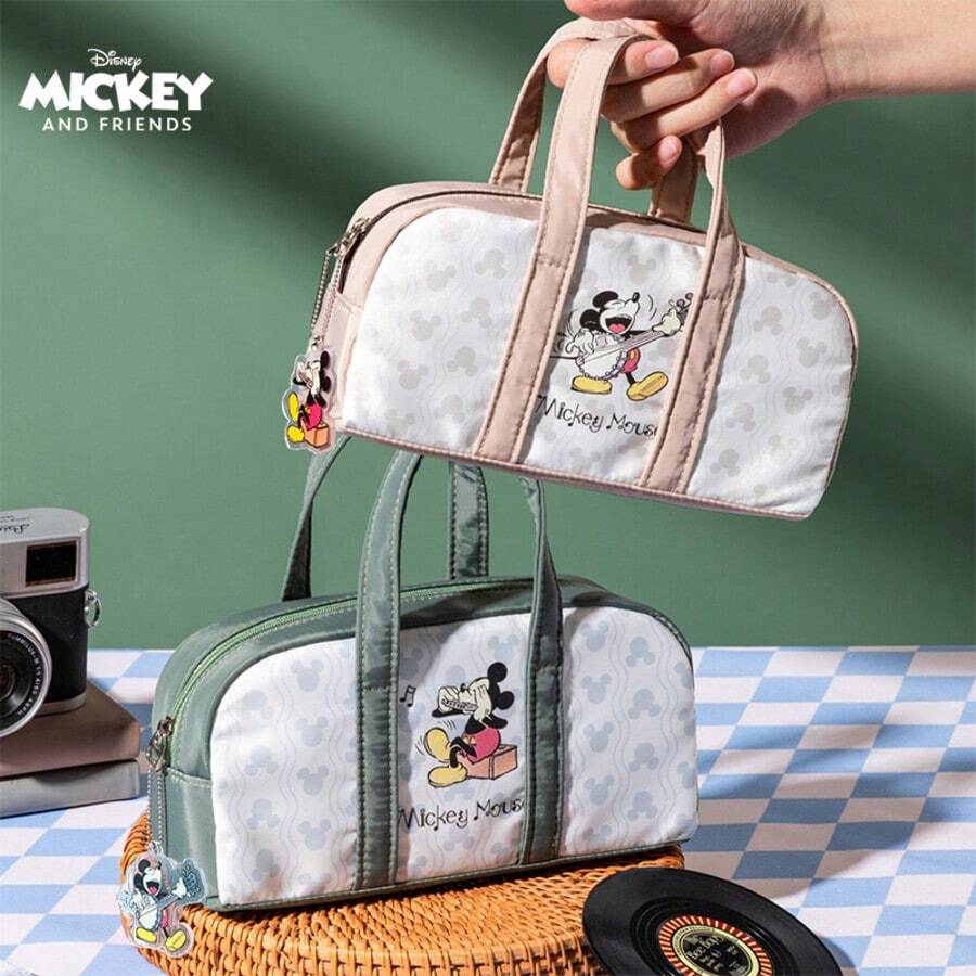 Disney Túi đựng văn phòng phẩm tối giản chất lượng cao hình chuột Mickey, hộp bút cầm tay dung tích lớn, túi đựng bút đa năng kiểu cổ điển, quà tặng học sinh, vật dụng cần thiết cho năm học mới.
