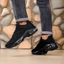 Men's Fashionable Sports Shoes With Air Cushion Running Shoes, Anti Slip And Breathable Running Shoelaces And Arch Support, Suitable For Daily Fitness, Sports, And Commuting - 黑色 - 查看 5