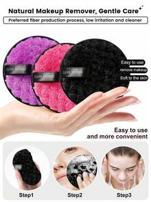 3pcs Reusable Makeup Remover Pads | Soft Washable Microfiber Cloth | Gentle Cleansing Pads For Face And Eyes - Multicolor - View 5