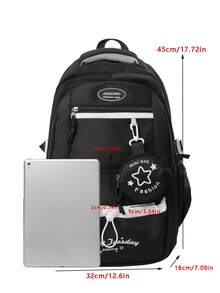 大容量字母印花防水多口袋抽绳功能背包，女士便携式学院风学生书包，带小圆袋，适合上学、通勤、旅行、返校季使用。 - 彩色 - 查看 6