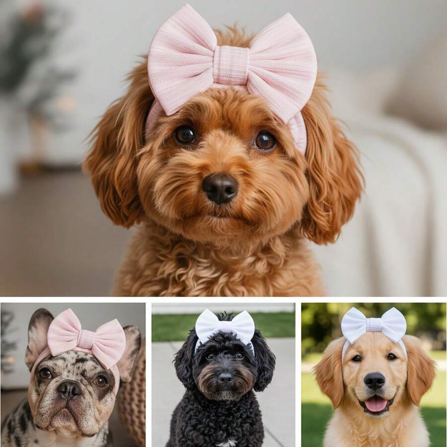 全新欧美风宠物配饰：条纹领结狗狗头带，可作狗狗毛发装饰或颈部装饰。采用涤纶和氨纶混纺面料，高弹力，可水洗，适合大型犬日常佩戴。弹性十足，佩戴舒适，四季皆宜。