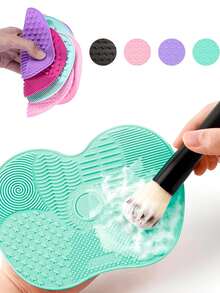1 Pack Apple-Shaped Silicone Makeup Brush Cleaning Mat, Suction Cup Silicone Makeup Brush Cleaner Mat, Portable Makeup Brush Cleaning Tool, Small Brush Cleaning Pad Suitable For Makeup Brushes, Makeup Sponges, Powder Puffs, Ideal For Travel, Home, School, Dorm, Vacation, Party And Other Occasions.,Giveaways - Baby Pink - View 8