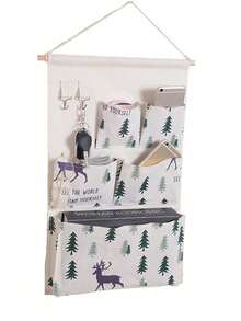 1pc 5-Pocket Linen Hanging Storage Bag With Dual Hooks, Bathroom/Dorm Room Organizer, Wall Mounted Wardrobe Hanging Storage Bag - Multicolor - View 4