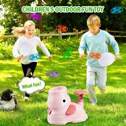 Kids Flying Disc Launcher Toy (Pink/Green-Elephant) - Butterfly Catching Game For 3-8 Years Old, Indoor Outdoor Interactive Summer Backyard Toy, Perfect Birthday Holiday Party Gift