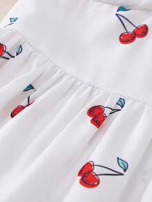 BASUSARRI Đầm bé gái mùa hè màu trắng họa tiết hoa, cổ bẻ, tay phồng, tươi tắn và thời trang, dễ thương và đơn giản. - trắng - Xem 8