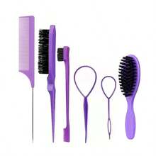 Salon Style 6-Piece Set Of Cross-Border Best-Selling Hair Tools, Steel Needle Highlights Comb, Tail Comb, Hair Pick, Long Tail Comb Eyebrow Brush, Beard Brush. - Beard Comb + brush - View 8