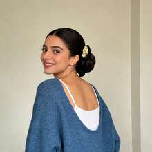 女士凌乱发髻发夹，凌乱波浪卷发发髻接发，蓬松盘发发髻夹式合成假发马尾接发