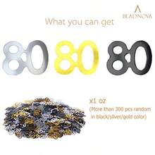 BEADNOVA 80th Birthday Confetti Eighty Years Old 80 Anniversary Number Confetti For Birthday Party Decor Wedding Table Decoration 1oz Gold Silver Black Mix - Vàng bạc - Xem 3