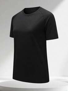 Women's Solid Color Casual Sports Short Sleeve T-Shirt - Lightweight Outdoor Ready T-Shirt: Breathable For Hiking And Daily Wear Black Summer - Black - View 4