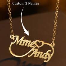 1PC Custom Two Names Infinity Necklace Women Jewelry Stainless Steel Personalized Double Nameplate Heart Pendant Necklace Girl Silvery Link Chain Choker Unique Customized Birthday Gift Couple Gifts,Mother's Day Gift Birthday Gifts, Party Gifts,Halloween Jewelry, Halloween, Christmas Gifts - Gold - View 2