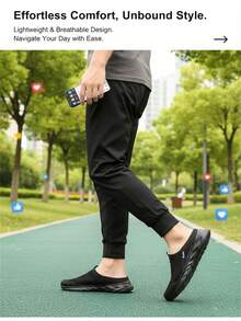 1 双男士透气网眼一脚蹬运动休闲旅行鞋，轻便舒适（尺码偏小，请订购大一码） - 全黑 - 查看 6