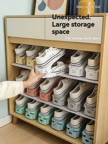 1pc Double-Deck Shoe Rack, Space-Saving Entryway Shoe Cabinet, Durable, Popular Limited Edition, Best Seller - Multicolor - View 6