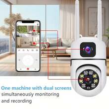 1080P Dual-Lens WiFi Security Camera, 2.4G/5G Wireless, Motion Detection, Two-Way Audio, Night Vision, Cloud Storage & TF Card Support, USB Powered, High-Resolution Recording, Dual Antenna Design, Compact Size, Indoor/Outdoor Surveillance Camera, High-Quality Housing - White - View 1