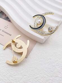 1枚镶钻新月胸针，合金金属材质，简约优雅翻领别针 - 彩色 - 查看 5