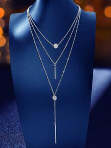 1pc Fashionable Minimalist Multi-Layer Chain Necklace - Silver - View 2