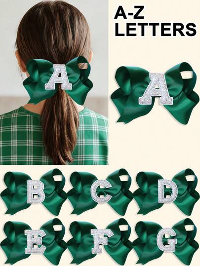 1 pieza Lazo de pelo con clip de 5 pulgadas y 26 letras A-Z de perlas personalizadas, para niñas adolescentes, para festivales, fiestas, escuela, graduación, primer día de clases, accesorios de pelo para estudiantes adolescentes
