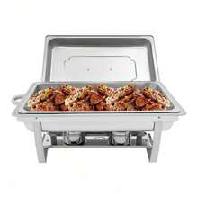 Rectangular Chafing Dish Set, 9L/2. 38Gal Stainless Steel Warming Container Food Warmer, Large Capacity Chafing Dish Buffet Set For Catering Buffet And Party - Silver - View 2