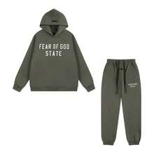 Fashionable Suit, Casual Hooded Sweatpants Set, Equipped With Pocket Drawstring Design, Loose Fit Design - Green and White - View 1
